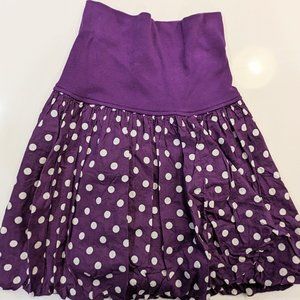 Mini Boden purple with white polka dots skirt, wide waist to fold down,  7-8Y